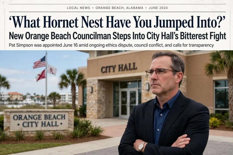 Illustration for the news story: ‘What Hornet Nest Have You Jumped Into?’ New Orange Beach Councilman Steps Into City Hall’s Bitterest Fight