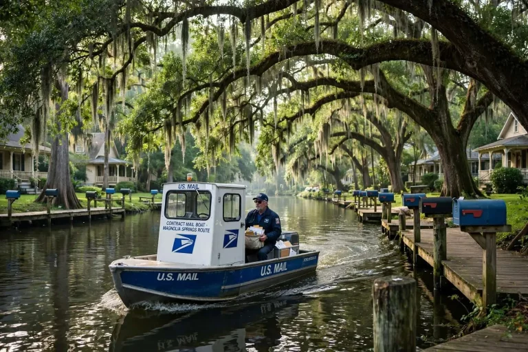 Illustration for the news story: Where the Mail Comes by Boat: A Day Inside Magnolia Springs, the River Town Time Forgot (Beautifully)