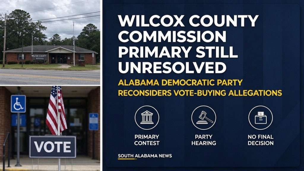 Illustration for the news story: Wilcox County Commission Primary Still Unresolved as Alabama Democratic Party Reconsiders Vote-Buying Allegations