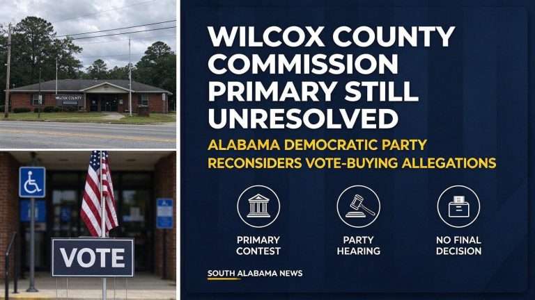 Illustration for the news story: Wilcox County Commission Primary Still Unresolved as Alabama Democratic Party Reconsiders Vote-Buying Allegations