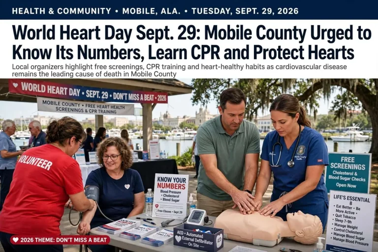 Illustration for the news story: World Heart Day Sept. 29: Mobile County Urged to Know Its Numbers, Learn CPR and Protect Hearts