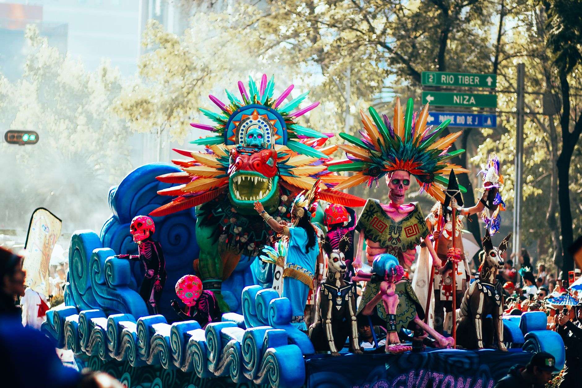A decorated float in a high school homecoming parade