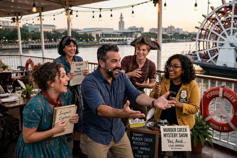 Illustration for the news story: Yes, And…: How Bay Cities Improv Brought Improv Comedy to Mobile’s Riverfront