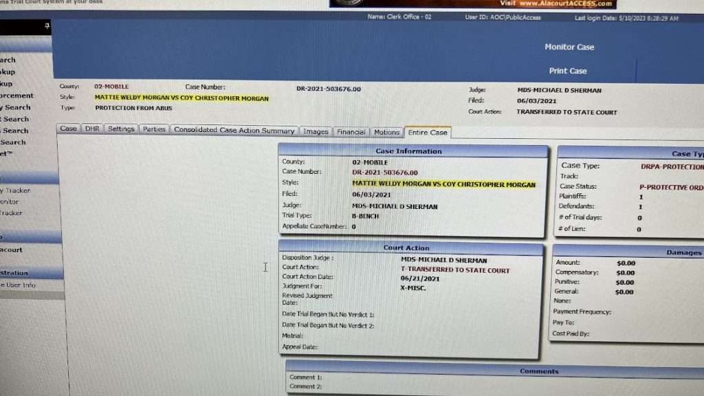 Coy Morgan Restraining Order Court Case