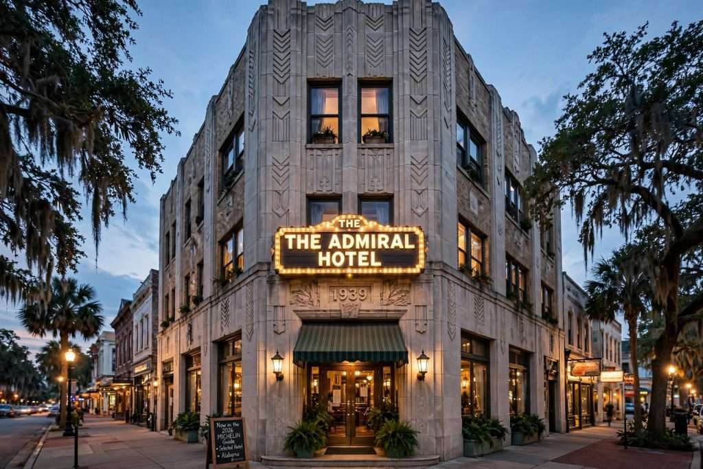 Illustration for the news story: Historic Admiral Hotel Lands in 2026 MICHELIN Guide, the Only Mobile Hotel Selected