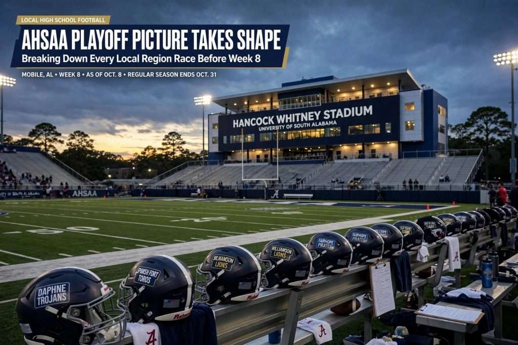 Illustration for the news story: AHSAA Playoff Picture Takes Shape: Breaking Down Every Local Region Race Before Week 8