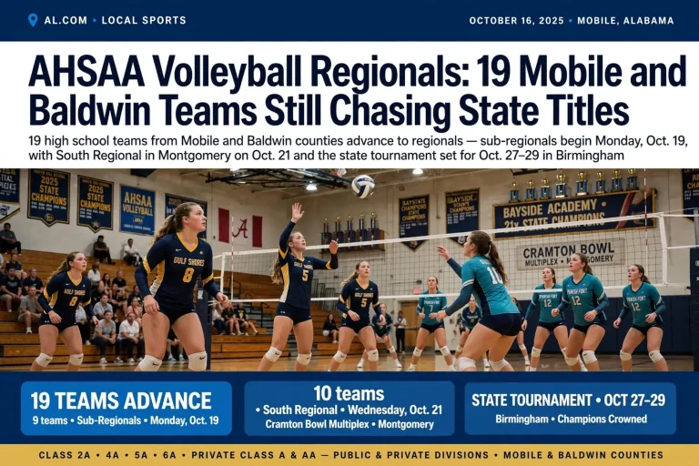 High school volleyball players at the net during a postseason tournament match in a gymnasium