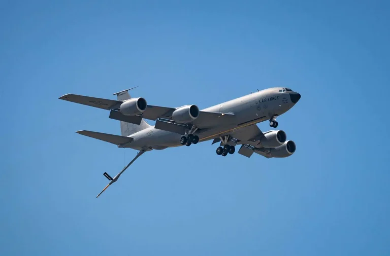 U.S. Air Force aerial refueling tanker aircraft in flight