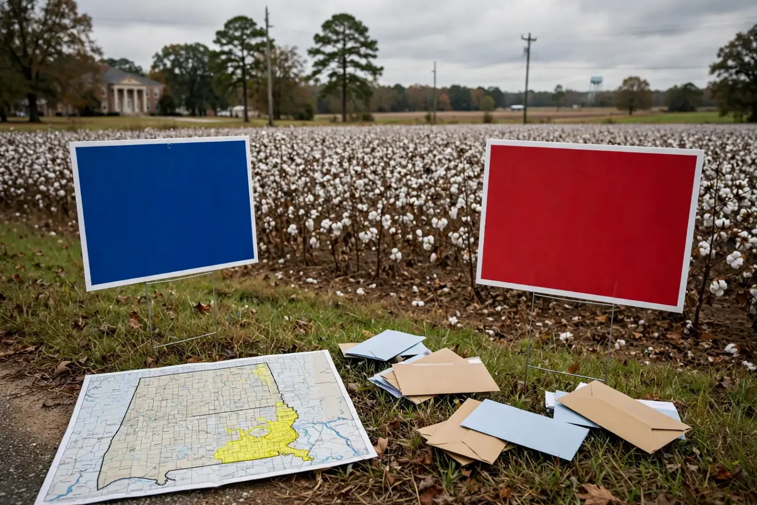 Voters walk past campaign signs outside a polling place in Montgomery, Alabama