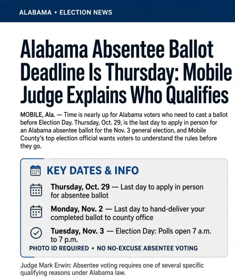 Alabama absentee ballot – Alabama Absentee Ballot Deadline Is Thursday: Mobile County Judge Explains Who Qualifies