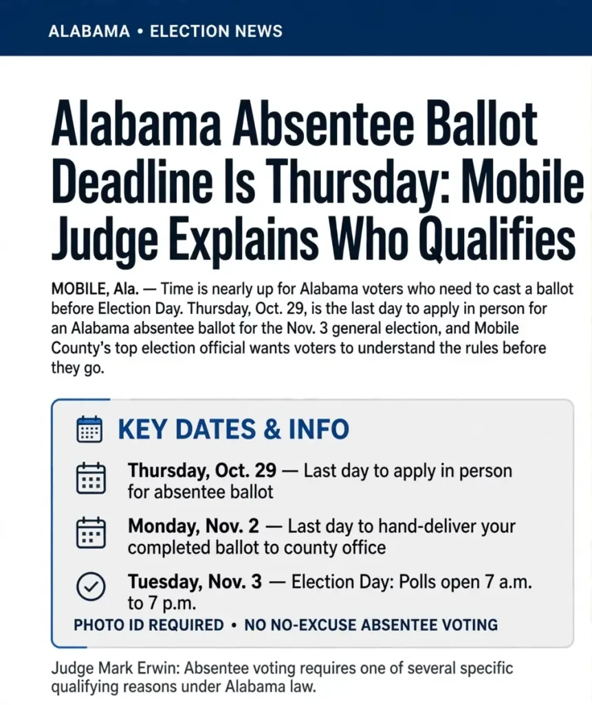 Alabama absentee ballot – Alabama Absentee Ballot Deadline Is Thursday: Mobile County Judge Explains Who Qualifies