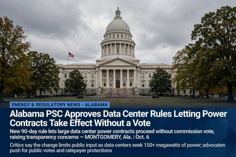 Illustration for the news story: Alabama PSC Approves Data Center Rules Letting Power Contracts Take Effect Without a Vote