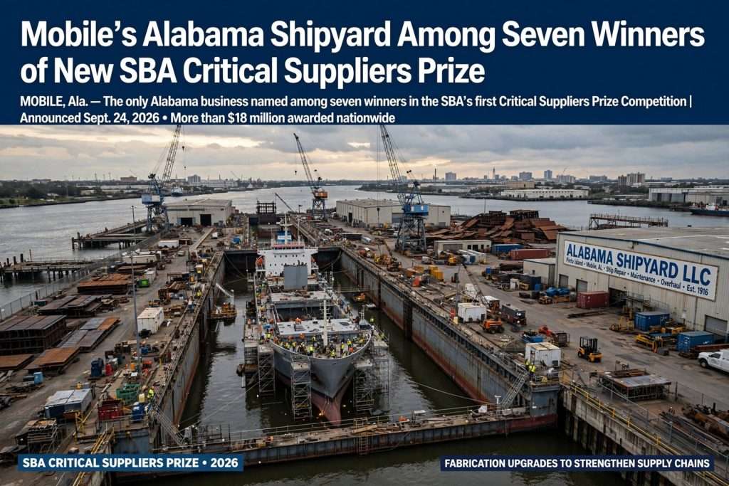 Illustration for the news story: Mobile’s Alabama Shipyard Among Seven Winners of New SBA Critical Suppliers Prize