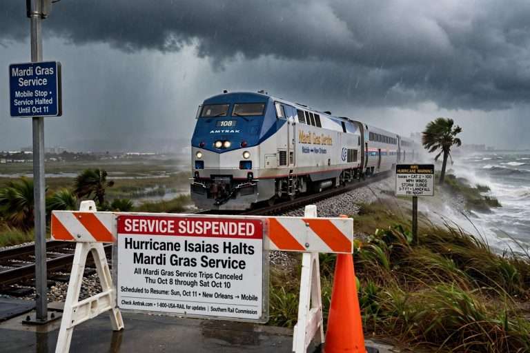 Illustration for the news story: Hurricane Isaias Halts Amtrak Mardi Gras Service Between Mobile and New Orleans Through Saturday
