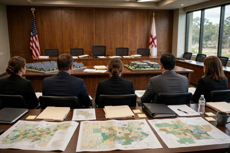 County commissioners seated at a dais during a public meeting in a county government chamber