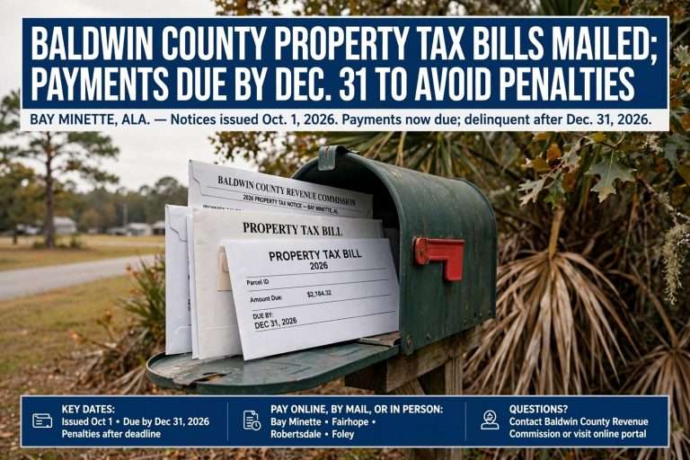 Illustration for the news story: Baldwin County Property Tax Bills Mailed; Payments Due by Dec. 31 to Avoid Penalties