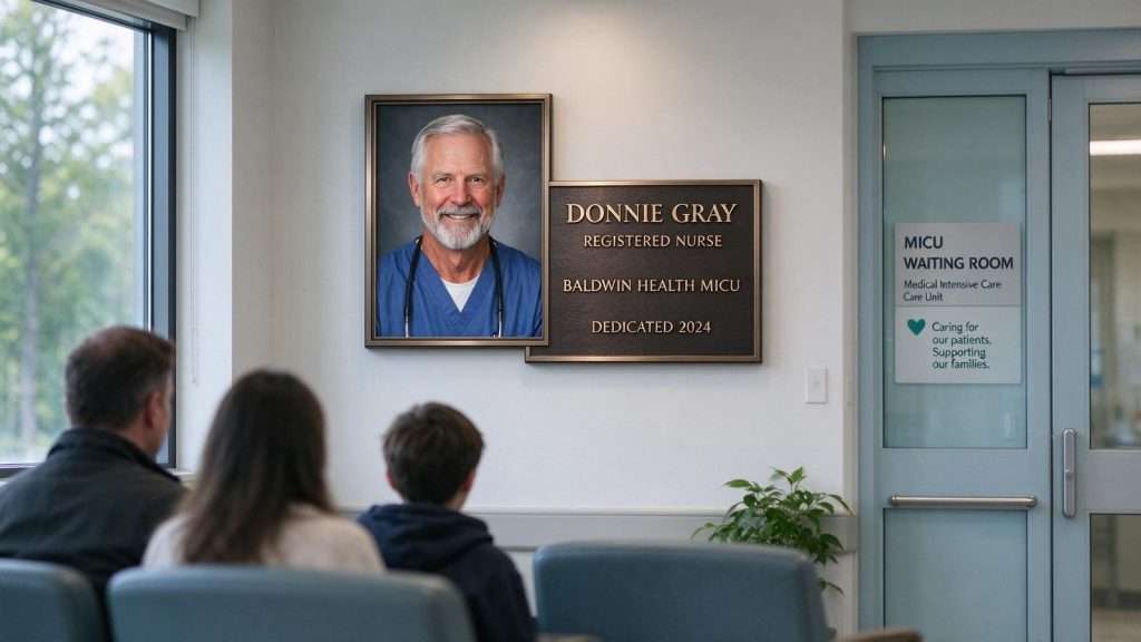 Illustration for the news story: Baldwin Health Dedicates MICU Memorial to Donnie Gray, Critical Care Nurse for More Than 20 Years