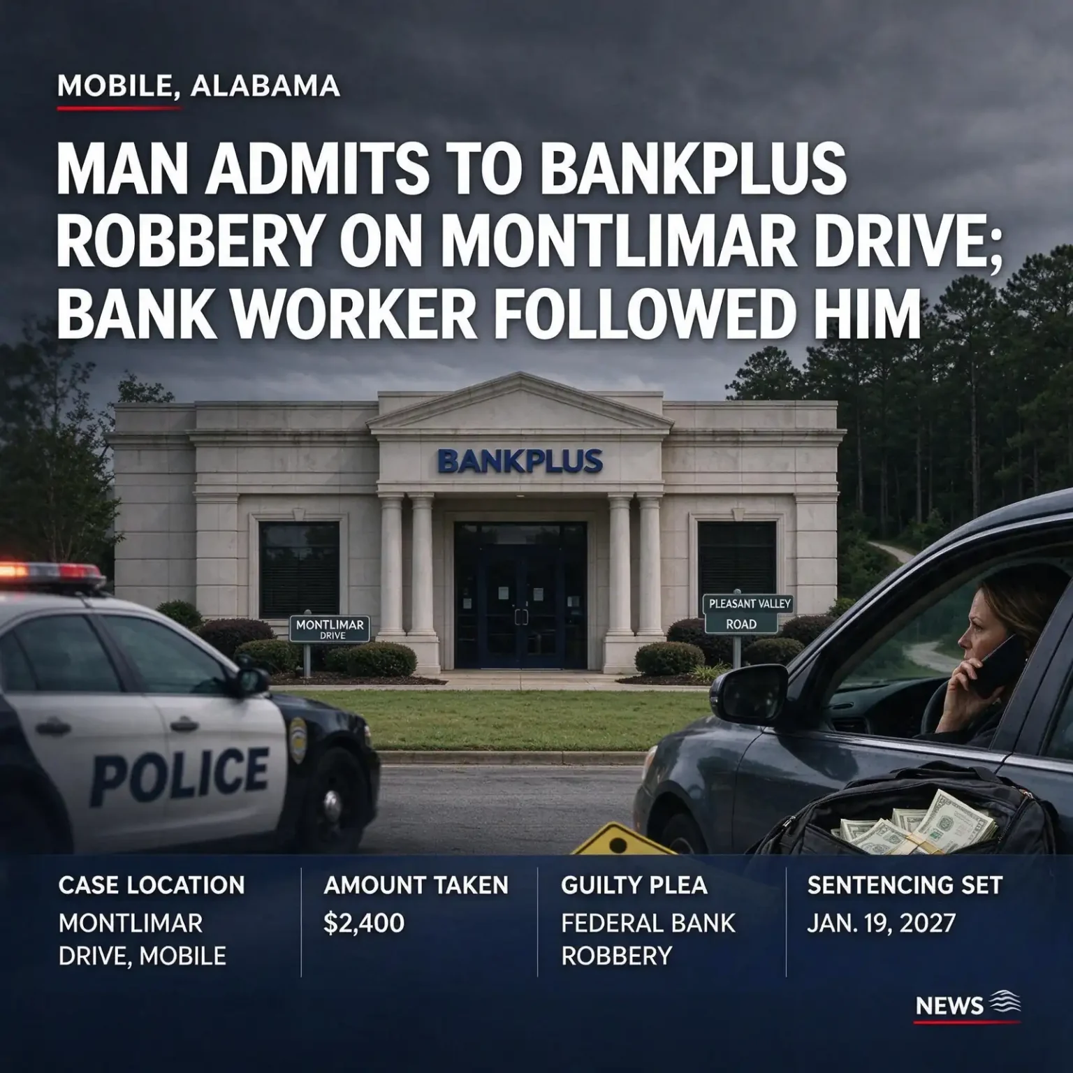 BankPlus robbery - Man Admits to BankPlus Robbery on Montlimar Drive; Bank Worker Followed Him
