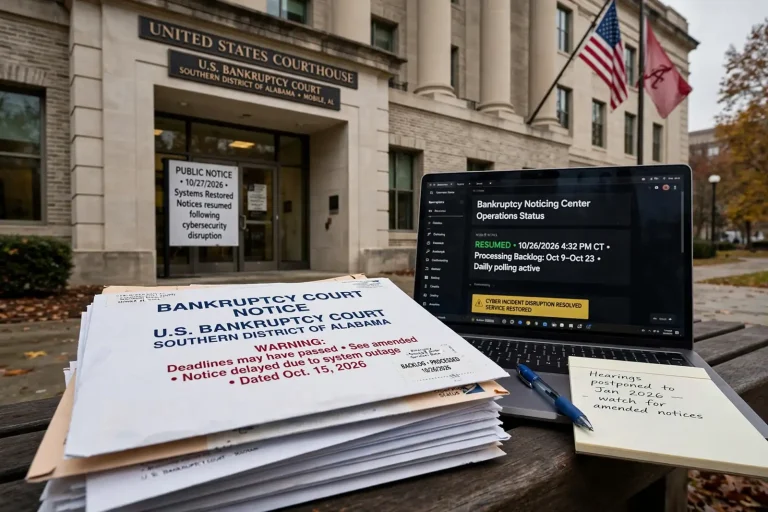 bankruptcy notice outage – Bankruptcy Court Notices Restart in South Alabama After Cyber Incident Causes Weeks-Long Backlog