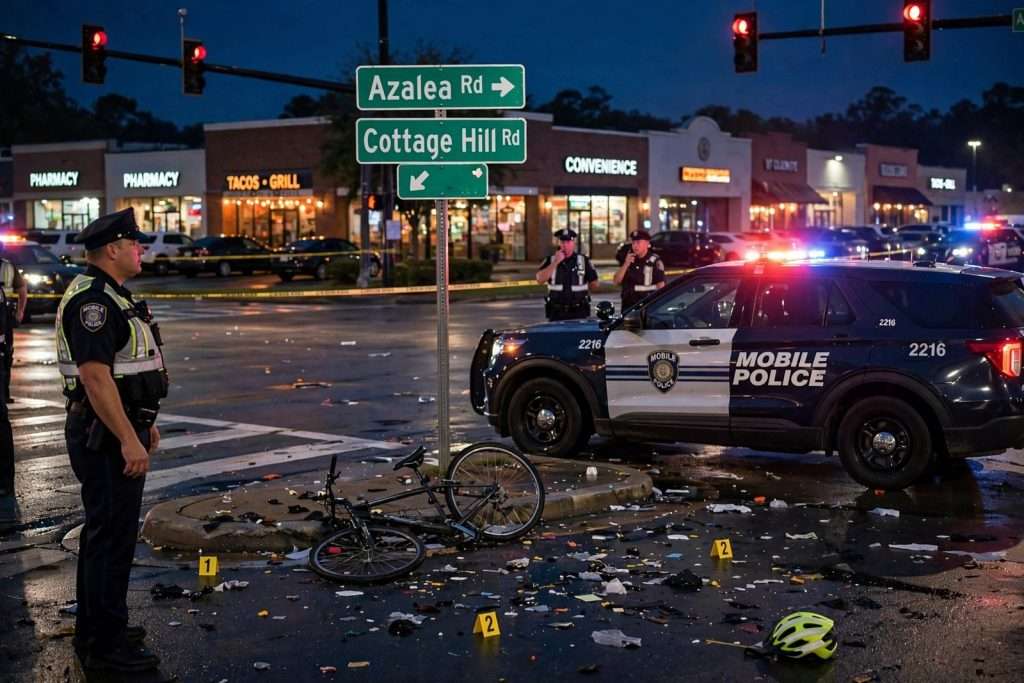 Illustration for the news story: Bicyclist Critically Injured at Azalea and Cottage Hill Roads; Police Say Charges Still Possible
