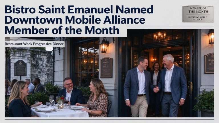 Illustration for the news story: Bistro Saint Emanuel Named Downtown Mobile Alliance Member of the Month After Kicking Off Restaurant Week Progressive Dinner