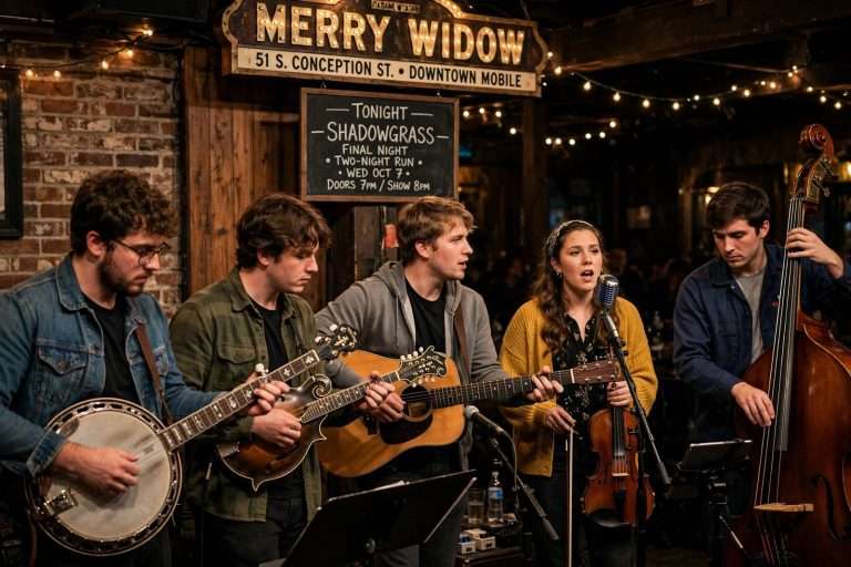 Illustration for the news story: Bluegrass Band Shadowgrass Closes Two-Night Run at Mobile’s Merry Widow Tonight