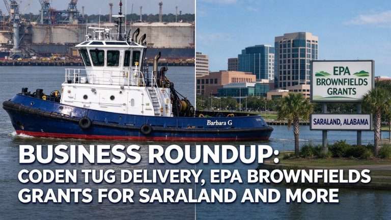 Illustration for the news story: Business Roundup: Coden Tug Delivery, EPA Brownfields Grants for Saraland and More