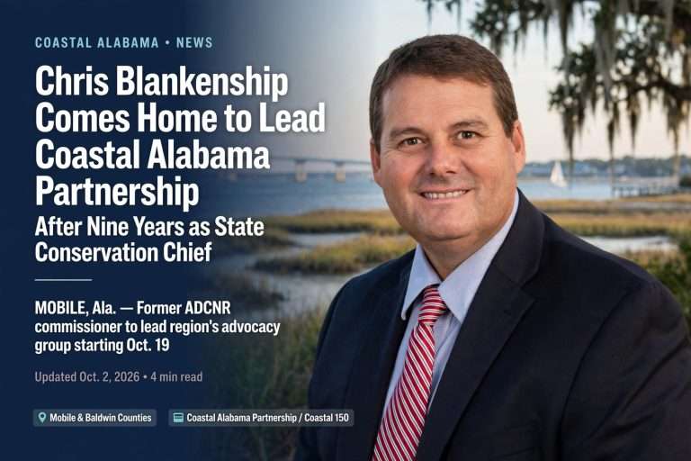 Illustration for the news story: Chris Blankenship Comes Home to Lead Coastal Alabama Partnership After Nine Years as State Conservation Chief