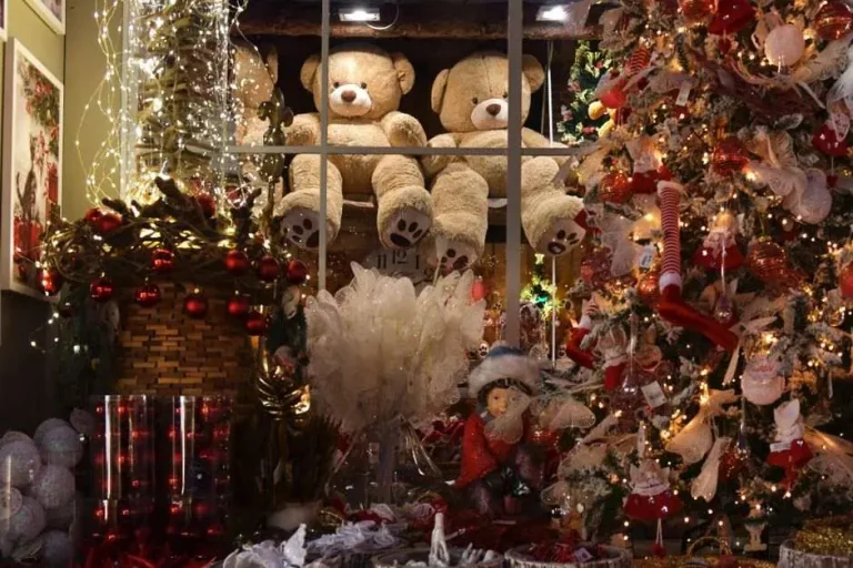 Christmas ornaments and decorations displayed inside a specialty holiday store