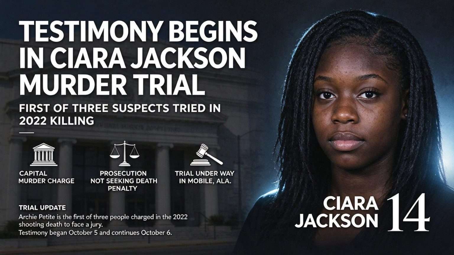 Illustration for the news story: Testimony Begins in Ciara Jackson Murder Trial, First of Three Suspects Tried in 2022 Killing