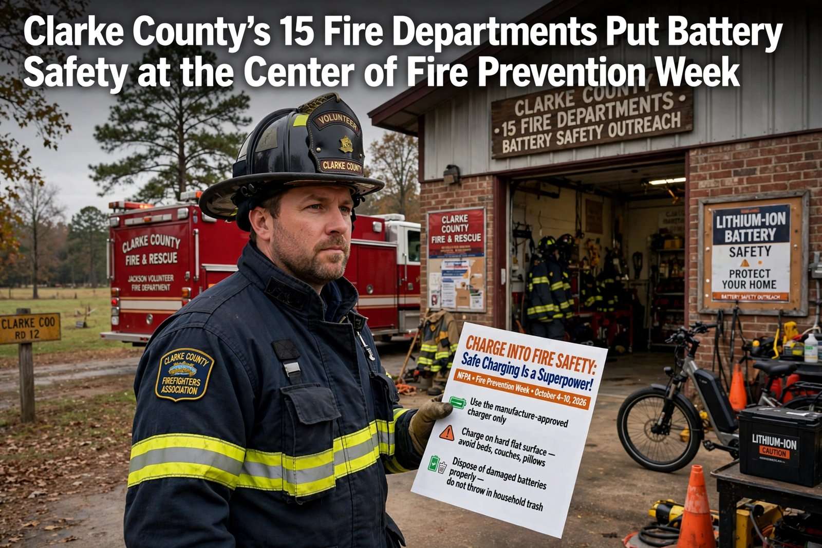 Illustration for the news story: Clarke County’s 15 Fire Departments Put Battery Safety at the Center of Fire Prevention Week