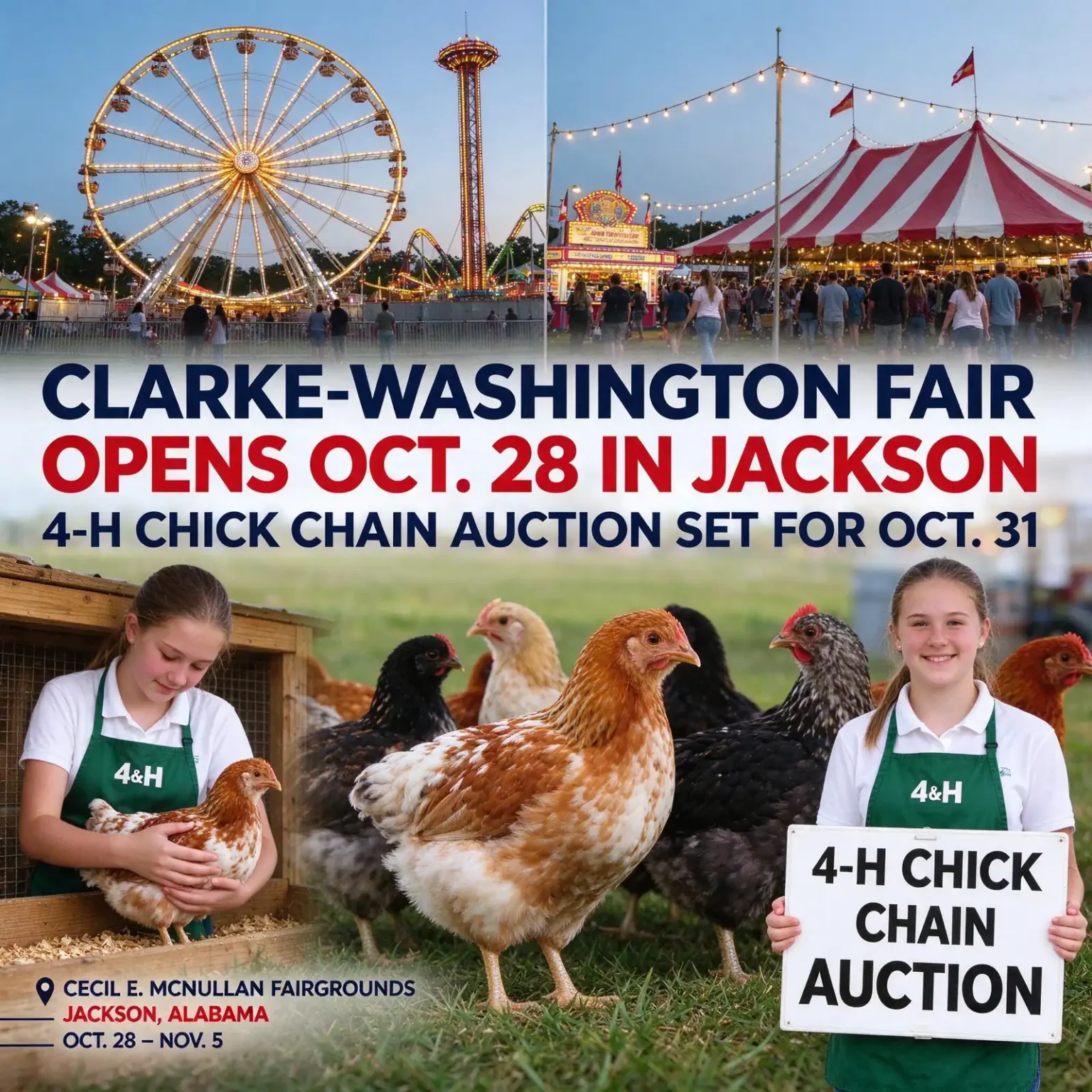 Clarke-Washington Fair - Clarke-Washington Fair Opens Oct. 28 in Jackson; 4-H Chick Chain Auction Set for Oct. 31
