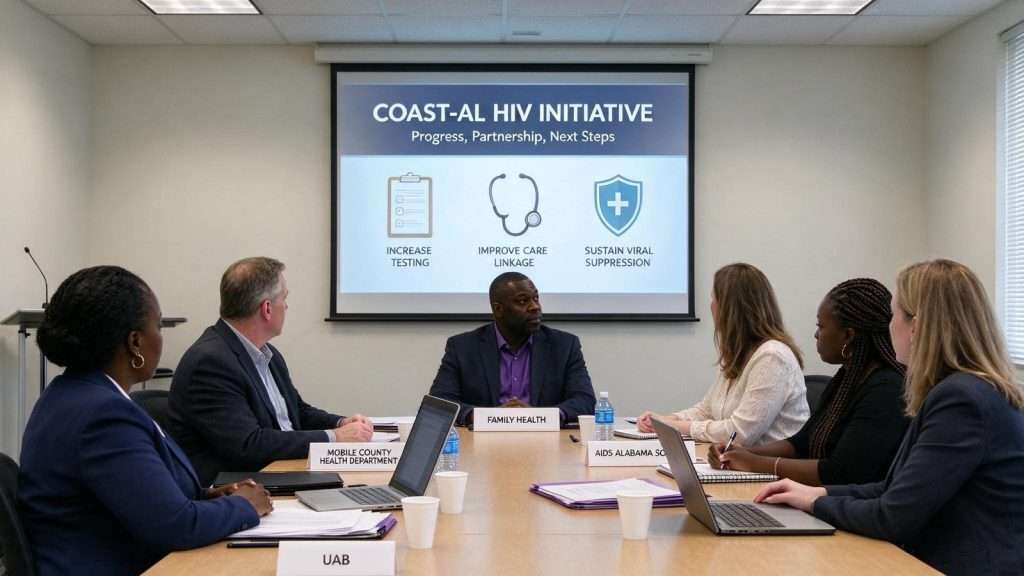 Illustration for the news story: COAST-AL HIV Initiative Takes Stock in Mobile as UAB and Local Partners Plan What Comes Next