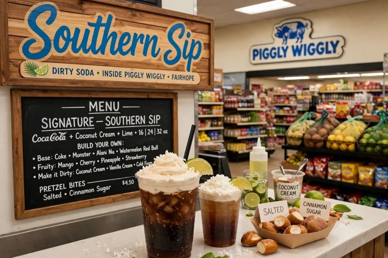Illustration for the news story: Coconut Cream and Cola: Southern Sip Brings Utah’s Dirty Soda Craze to Fairhope’s Piggly Wiggly