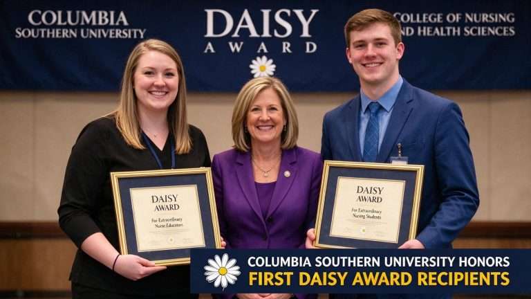 Illustration for the news story: Columbia Southern University Gives First DAISY Award to Nurse Educator, Graduate Who Nominated Each Other