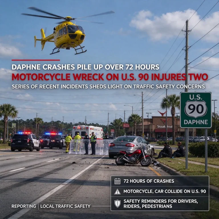 Daphne crashes – Daphne Crashes Pile Up Over 72 Hours as Motorcycle Wreck on U.S. 90 Injures Two