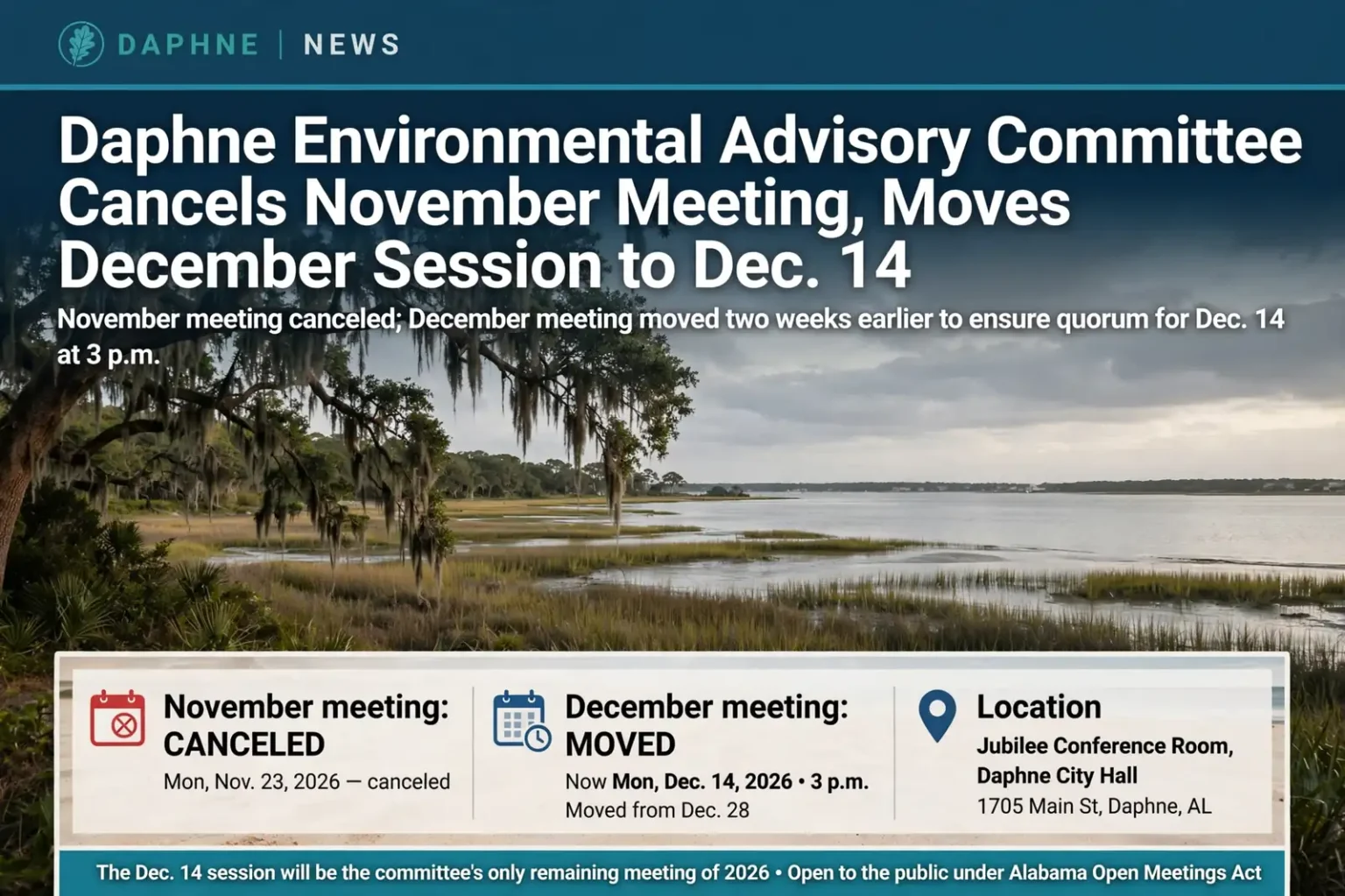 Daphne Environmental Advisory Committee – Daphne Environmental Advisory Committee Cancels November Meeting, Moves December Session to Dec. 14