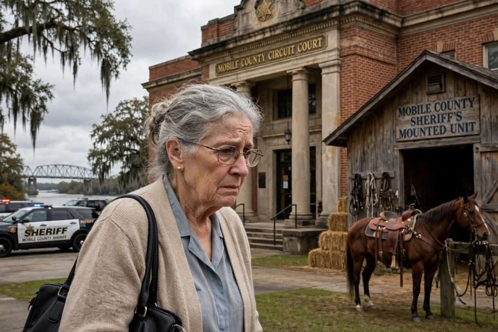 Illustration for the news story: Afraid of Horses, Mobile Woman Nearly Balks Before Pleading Guilty in Dog River Bridge Puppy Case