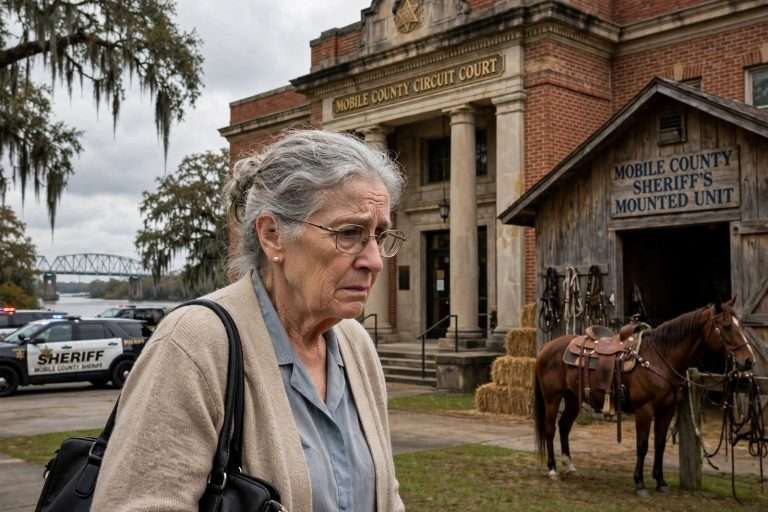 Illustration for the news story: Afraid of Horses, Mobile Woman Nearly Balks Before Pleading Guilty in Dog River Bridge Puppy Case