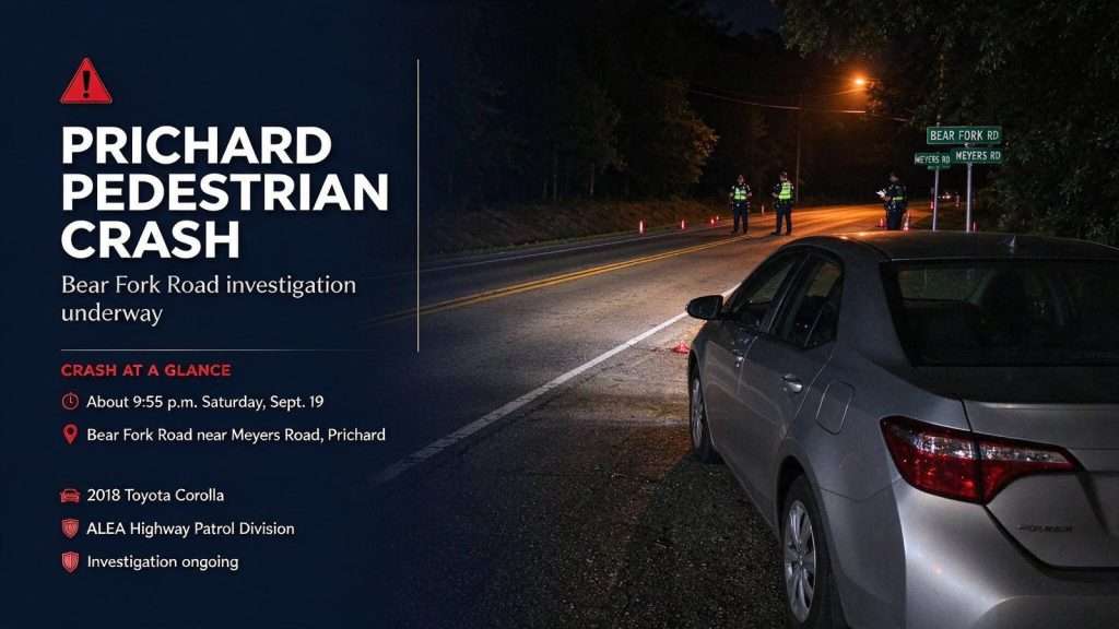 Illustration for the news story: Eight Mile Woman, 59, Identified as Victim of Prichard Pedestrian Crash on Bear Fork Road