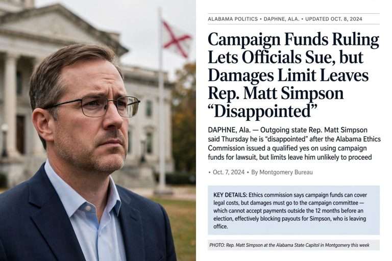 Illustration for the news story: Campaign Funds Ruling Lets Officials Sue, but Damages Limit Leaves Rep. Matt Simpson ‘Disappointed’