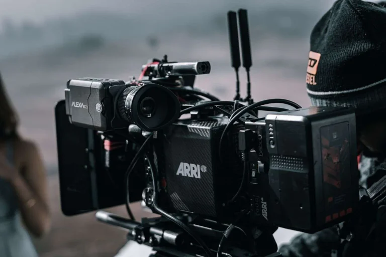 A film crew at work on a production set