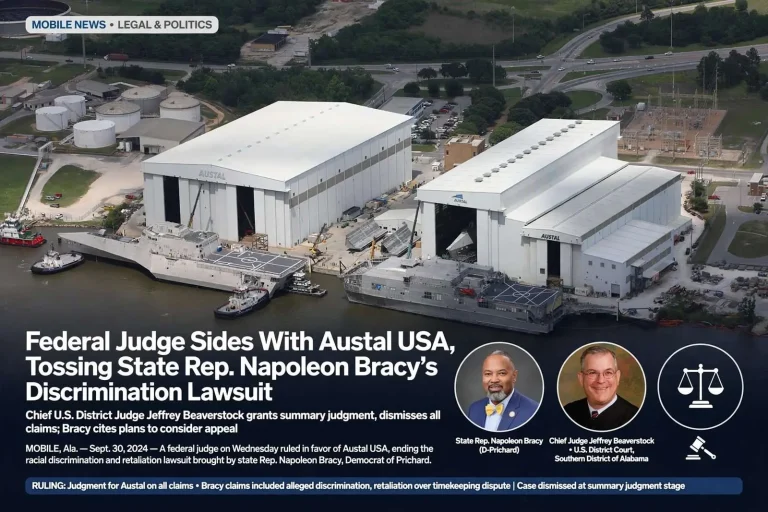 Illustration for the news story: Federal Judge Sides With Austal USA, Tossing State Rep. Napoleon Bracy’s Discrimination Lawsuit