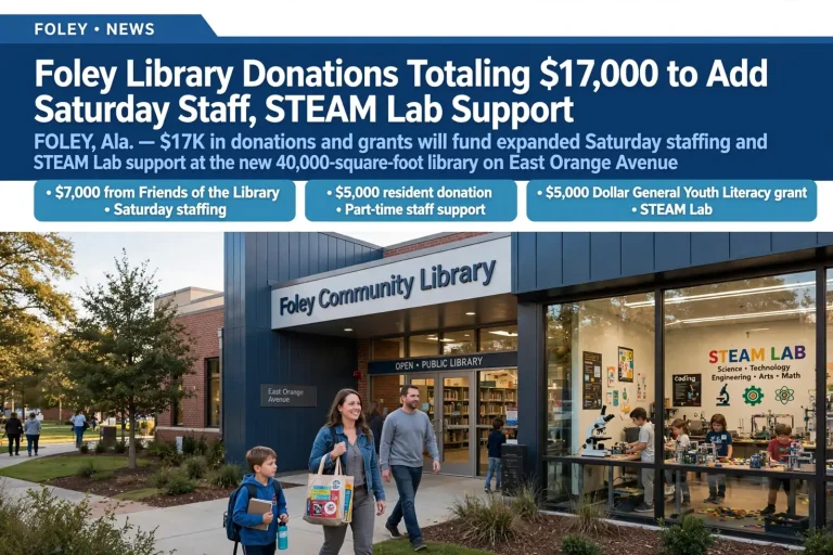 Foley library donations - Foley Library Donations Totaling $17,000 to Add Saturday Staff, STEAM Lab Support