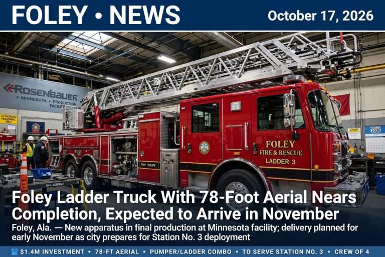 Illustration for the news story: Foley Ladder Truck With 78-Foot Aerial Nears Completion, Expected to Arrive in November