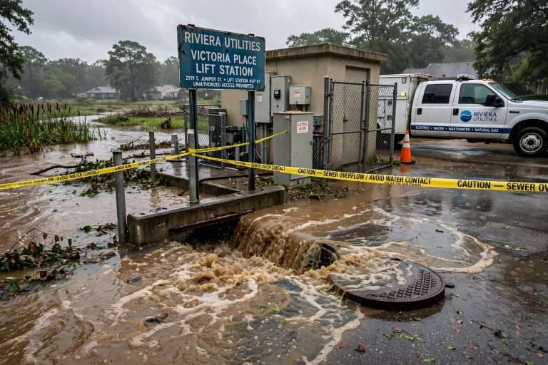 Illustration for the news story: Foley Sewer Overflows Release More Than 12,000 Gallons After 5 Inches of Rain