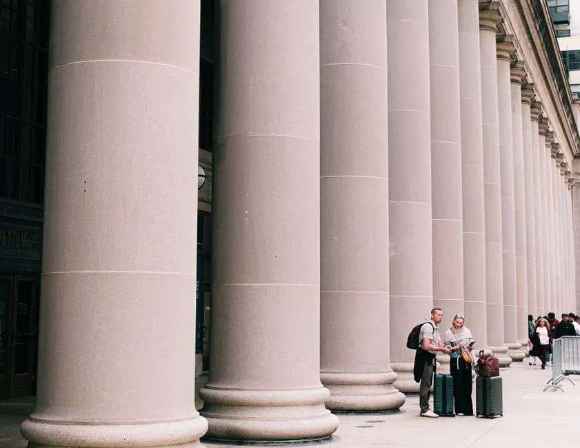 Exterior of a county courthouse building with stone columns