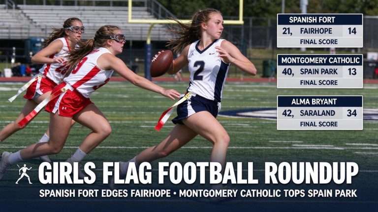 Illustration for the news story: Girls Flag Football Roundup: Spanish Fort Edges Fairhope, Montgomery Catholic Tops Spain Park