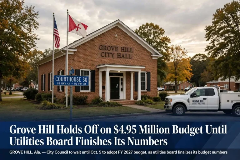 Illustration for the news story: Grove Hill Holds Off on $4.95 Million Budget Until Utilities Board Finishes Its Numbers