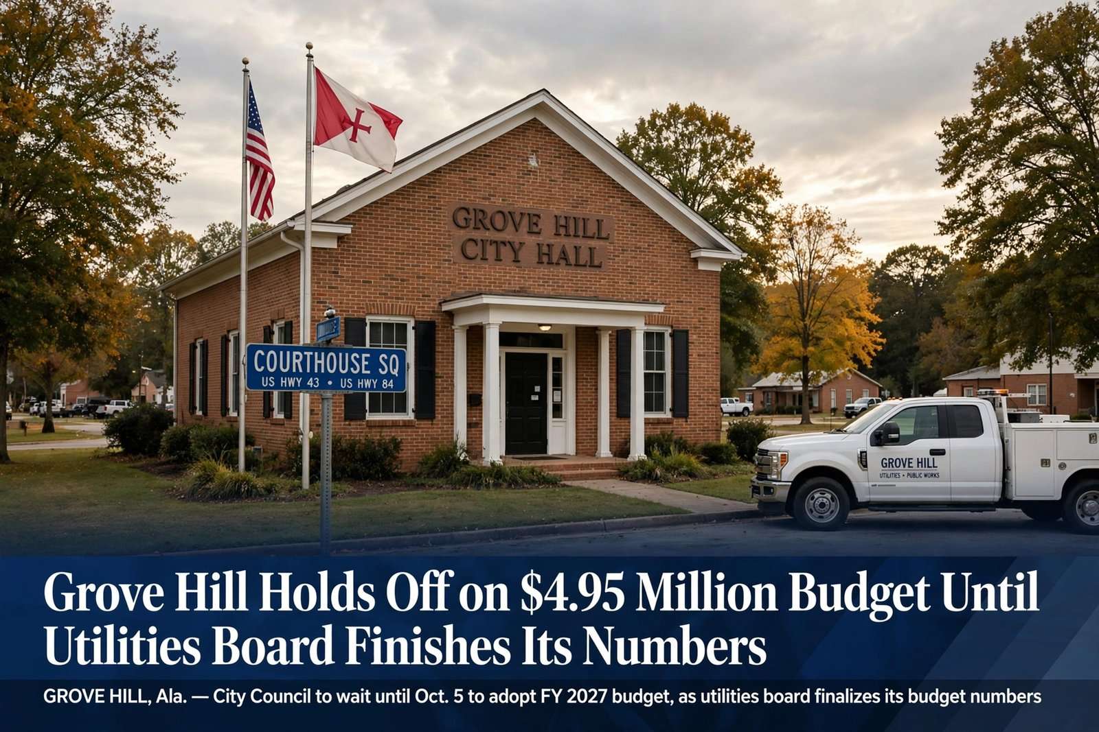 Illustration for the news story: Grove Hill Holds Off on $4.95 Million Budget Until Utilities Board Finishes Its Numbers